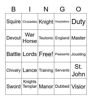 Knight Bingo Card