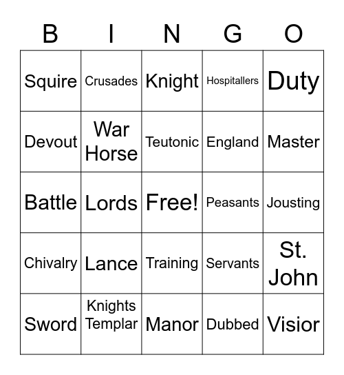 Knight Bingo Card