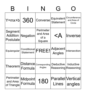Geometry Bingo! :)  Bingo Card