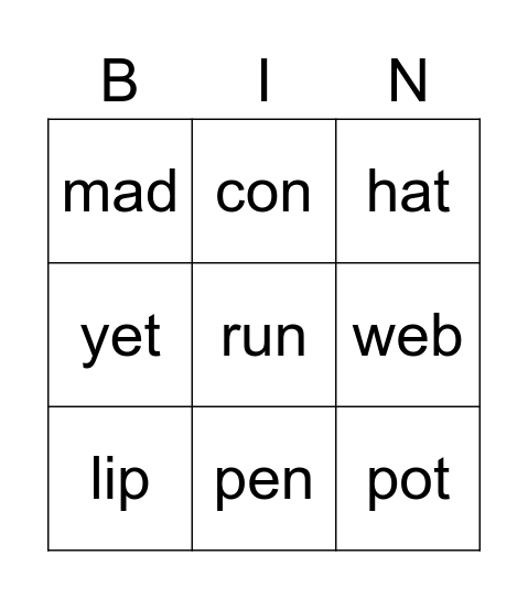 BIN! Bingo Card