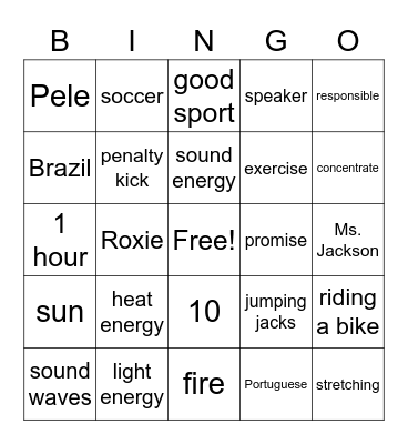 Vocabulary Bingo Card