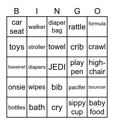 Baby Jedi Bingo Card