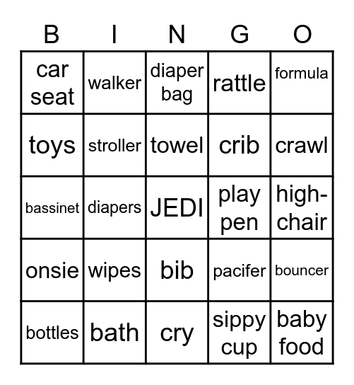 Baby Jedi Bingo Card