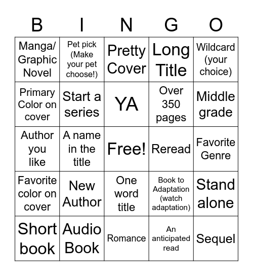 Bookish Bingo! Bingo Card