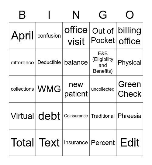 Front Desk Collections Bingo Card