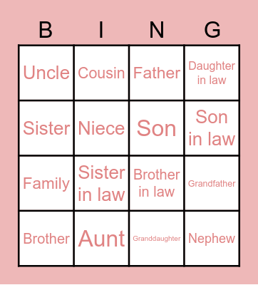 Family Members! Bingo Card