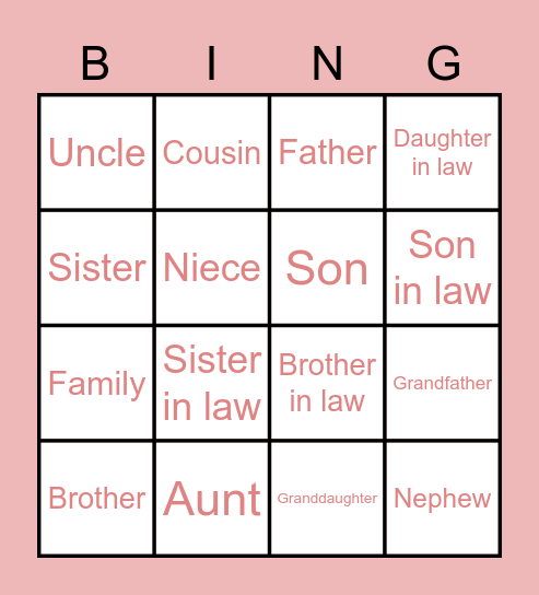 Family Members! Bingo Card