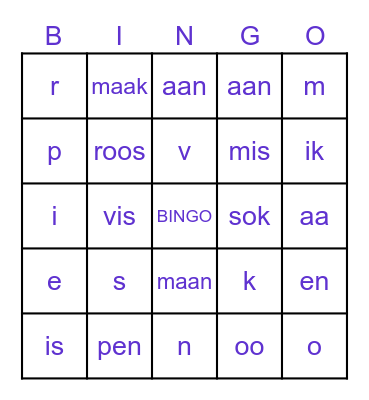 letter en woordjes bingo Card