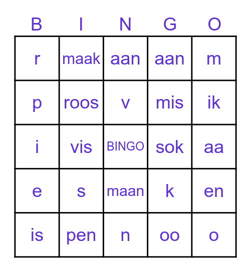 letter en woordjes bingo Card