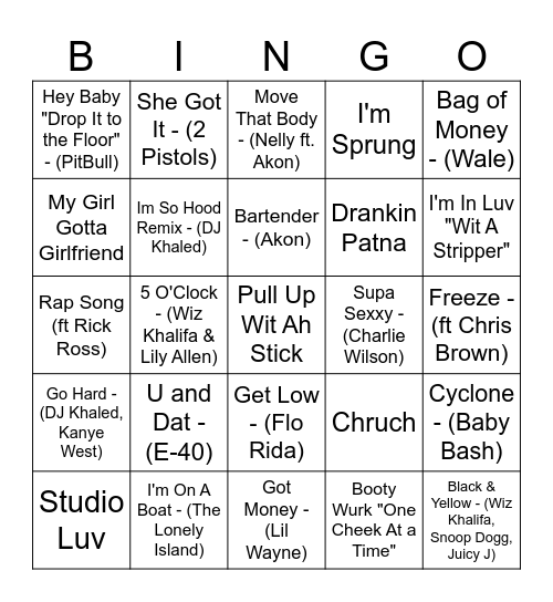 Best of T-Pain Bingo Card