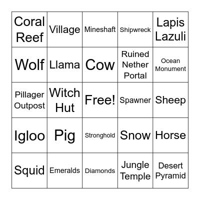 Minecraft Scavenger Hunt Bingo Card