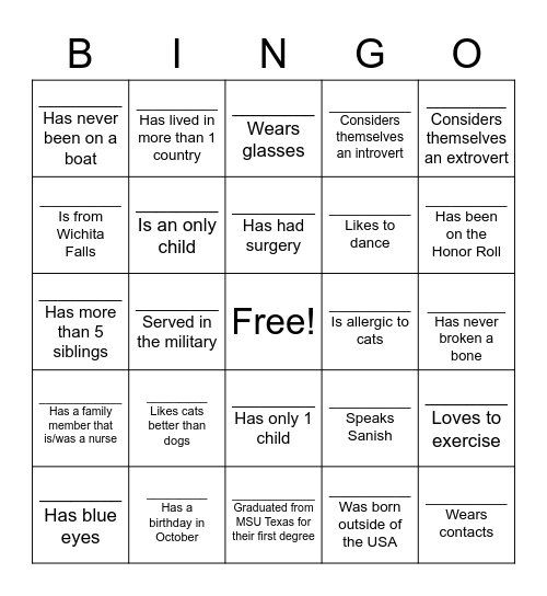 Untitled Bingo Card