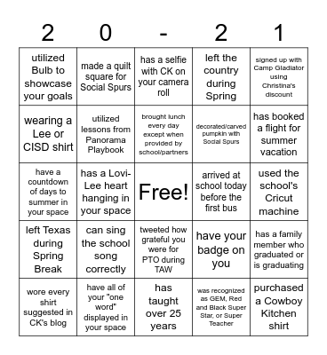 Spurs Bingo Card