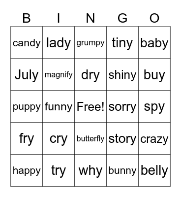 Cry Baby Rule - Long I or Long E? Bingo Card