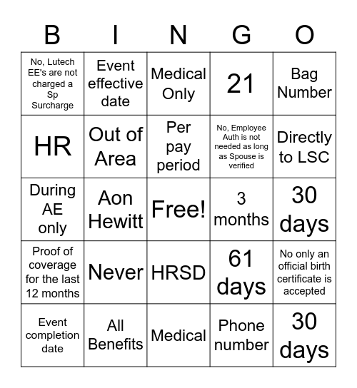 POD 2 Bingo Card