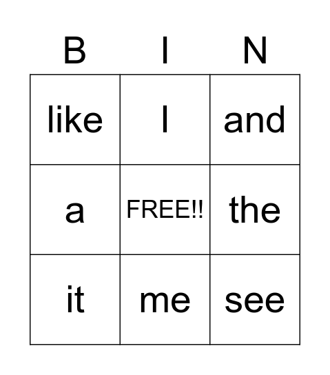 Apple Words Bingo Card