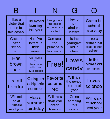 End of Year Bingo Card