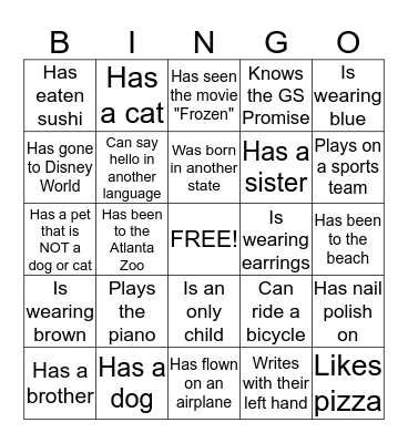 Brownie Day 2015Bingo: Find a Friend who... Bingo Card