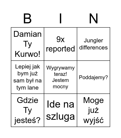 Bingo Bartka Bingo Card