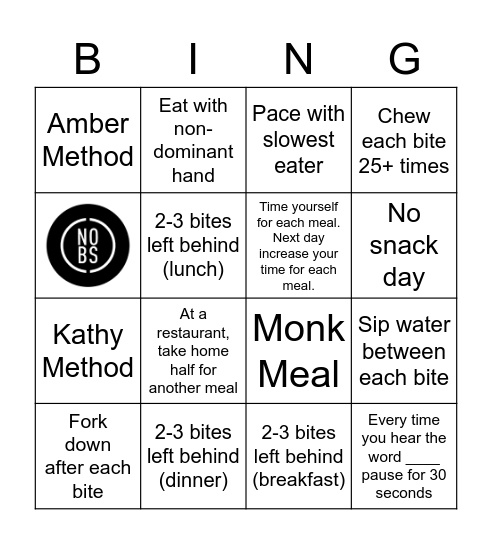 No BS Hunger Bingo Card