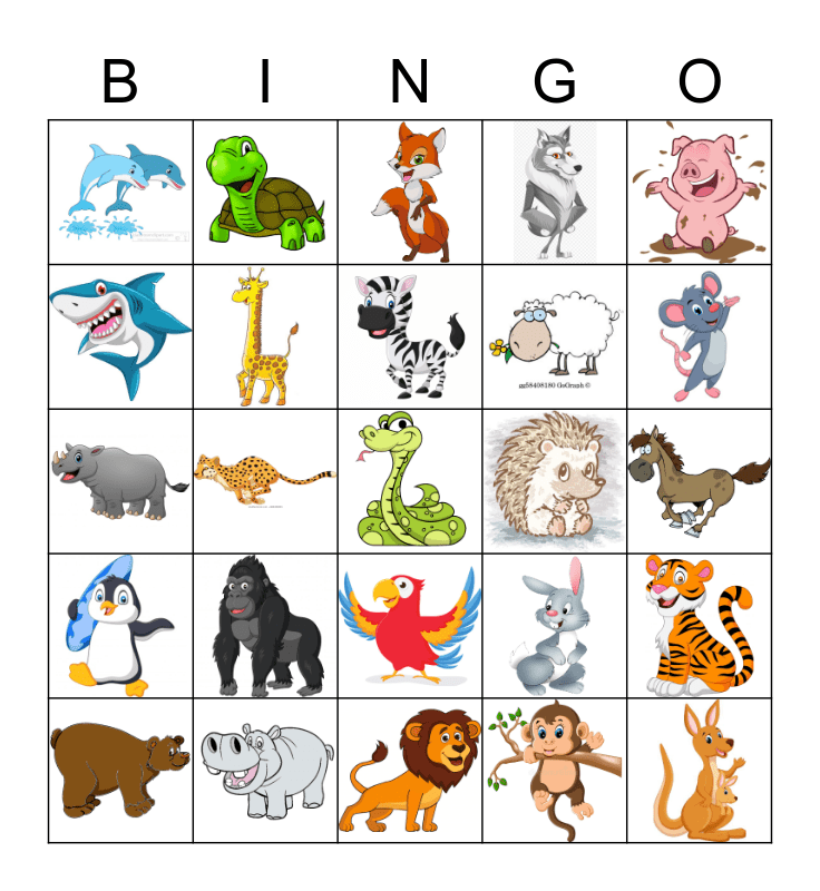 ZOO ANIMALS Bingo Card