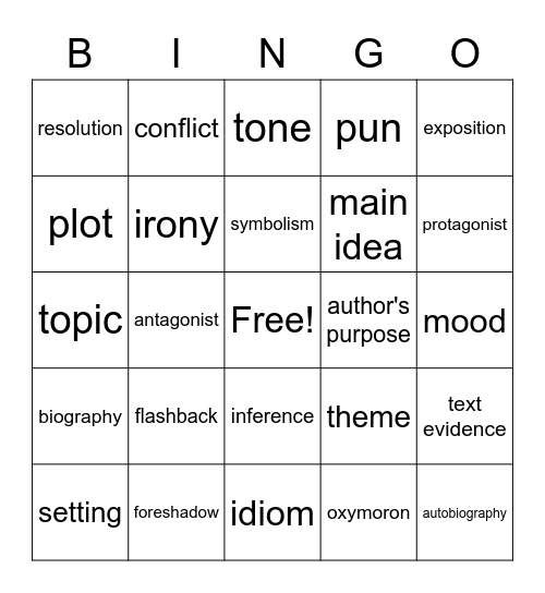English 2 Bingo Card