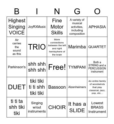 End of year BINGO   4th/5th Music Bingo Card