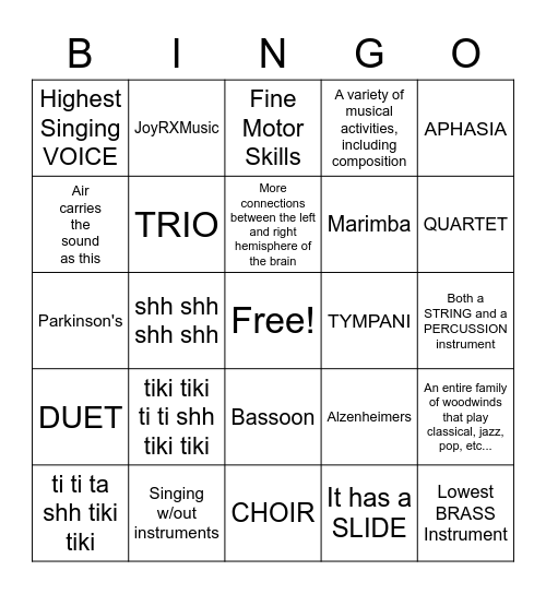 End of year BINGO   4th/5th Music Bingo Card