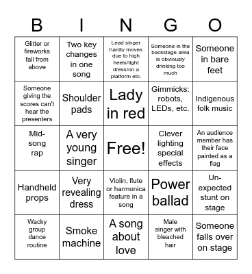 Eurovision Bingo 2021 Bingo Card