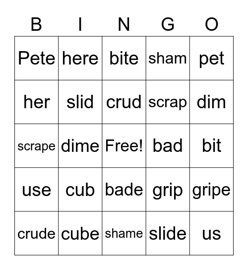 VCe Bingo Card