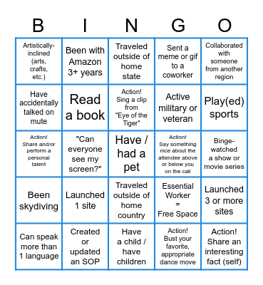 AMZL Start Up Bingo Card