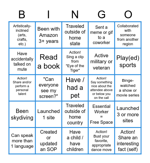 AMZL Start Up Bingo Card