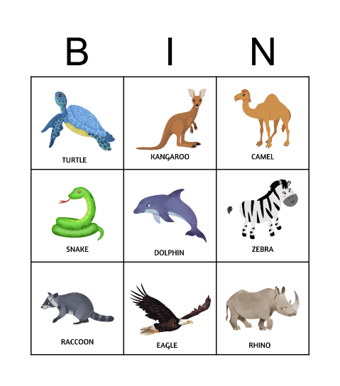 Wild Animals Bingo Card