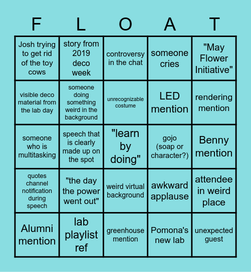 SLO Banquet 2021 Bingo Card