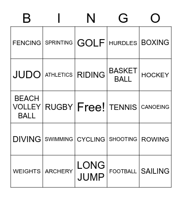OLYMPICS Bingo Card