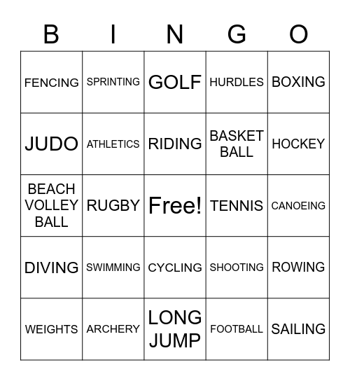 OLYMPICS Bingo Card