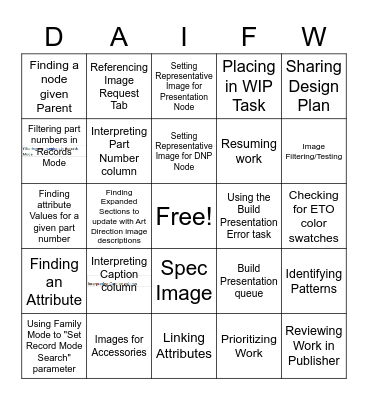 Shadowing DAIFW Bingo Card