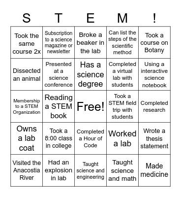 STEM Bingo Card