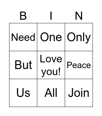 Imagine Bingo Card