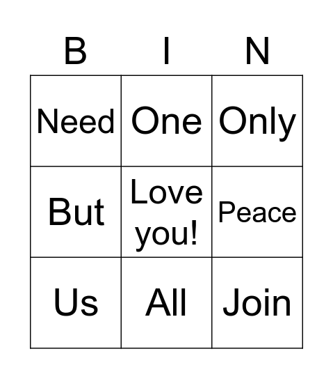 Imagine Bingo Card