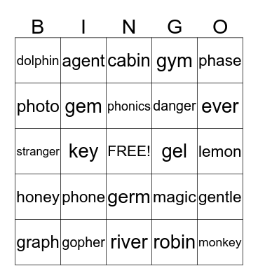 Digraph ph & g (j) Bingo Card