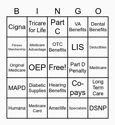 Medicare Bingo Card