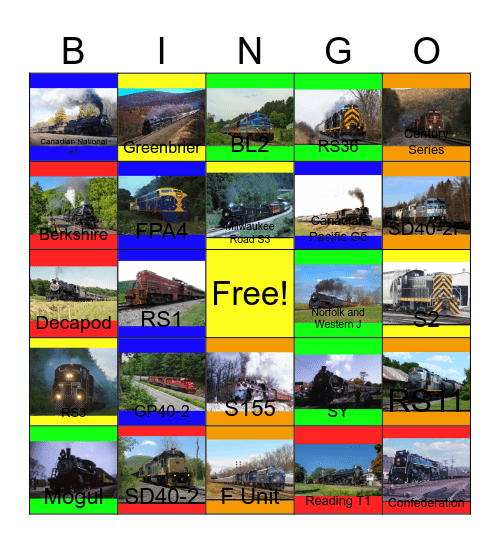 Locomotives in the Northeast Bingo Card