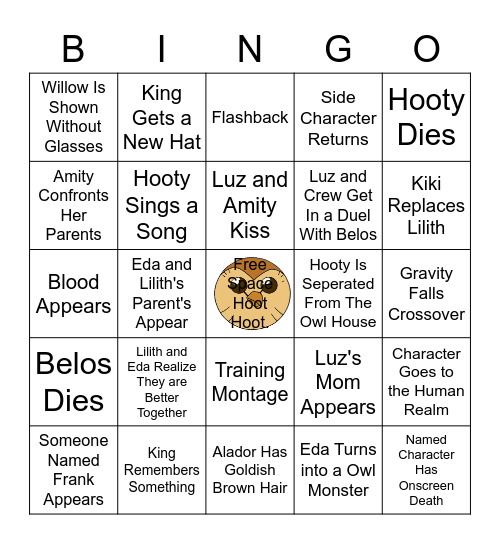 Owl House season 2 bingo Card