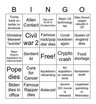 2021 Insanity Bingo Card