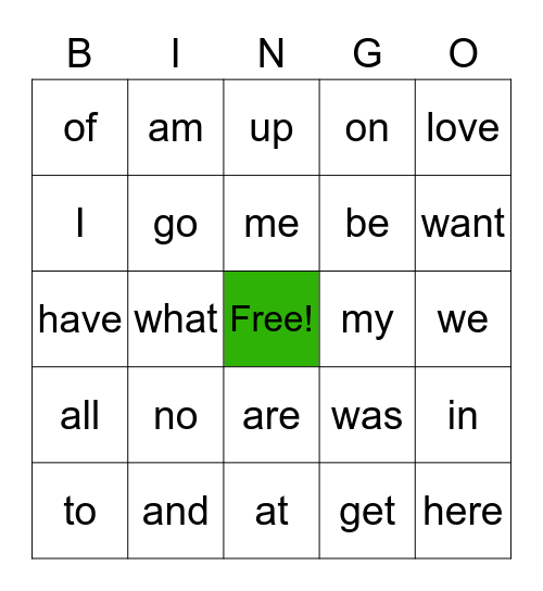 1G Power Words - group A Bingo Card