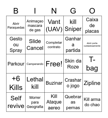 Call of dutty Bingo Card