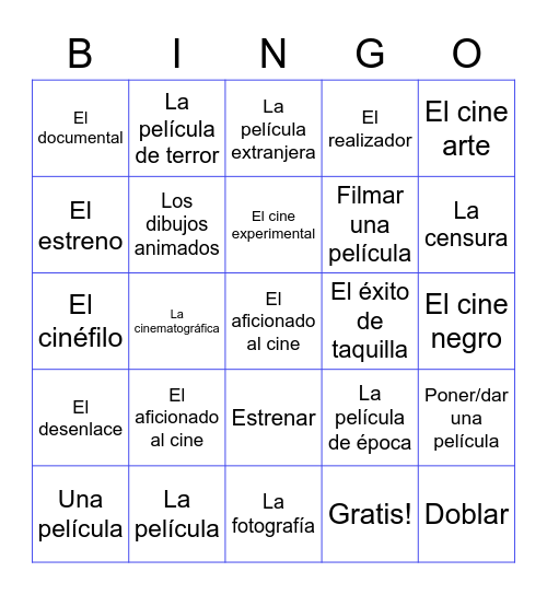 Vocabulario En Español Bingo Card