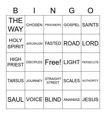 Saul On The Road To Damascus Bingo Card