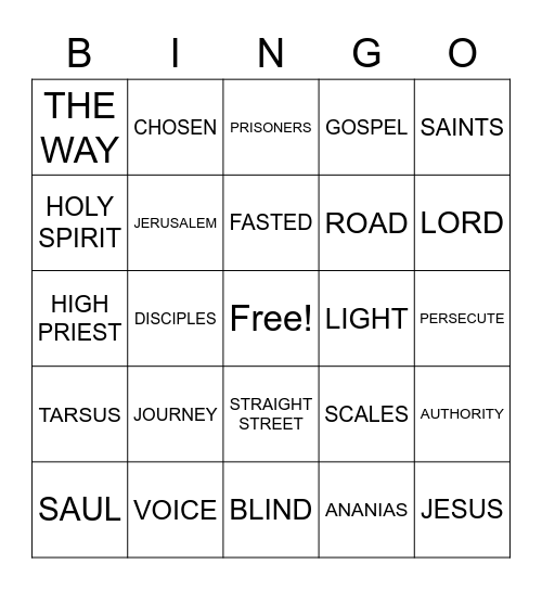 Saul On The Road To Damascus Bingo Card